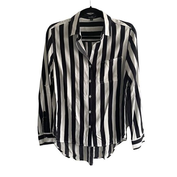 VELVET HEART Striped Button Front Blouse Black White XS - Picture 2 of 8